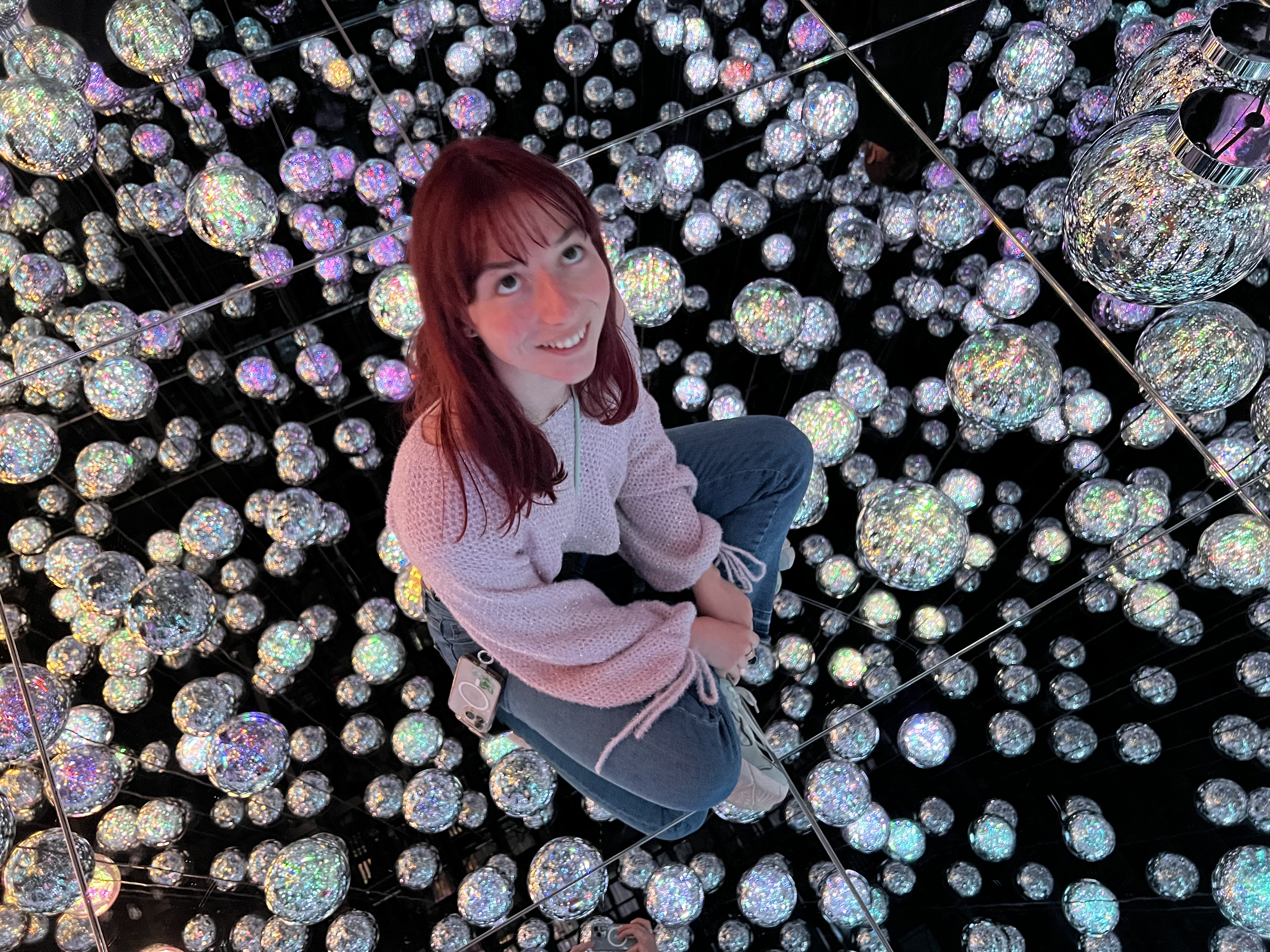 Portrait with iridescent bubble background
